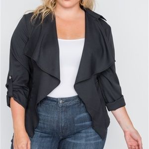 Cyprus Draped Open Front Plus Size Jacket (Black)